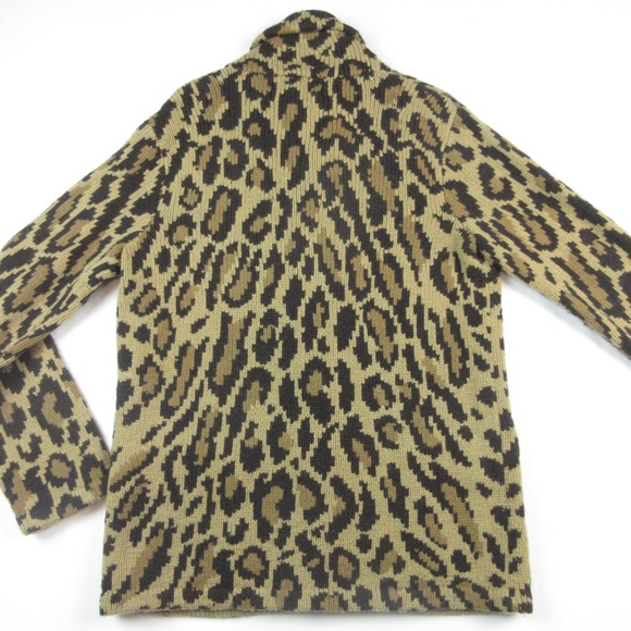 Vintage Ralph Lauren Leopard Print Cardigan Sweater, Hand Knit, Lambswool, M L - Picture 2 of 3